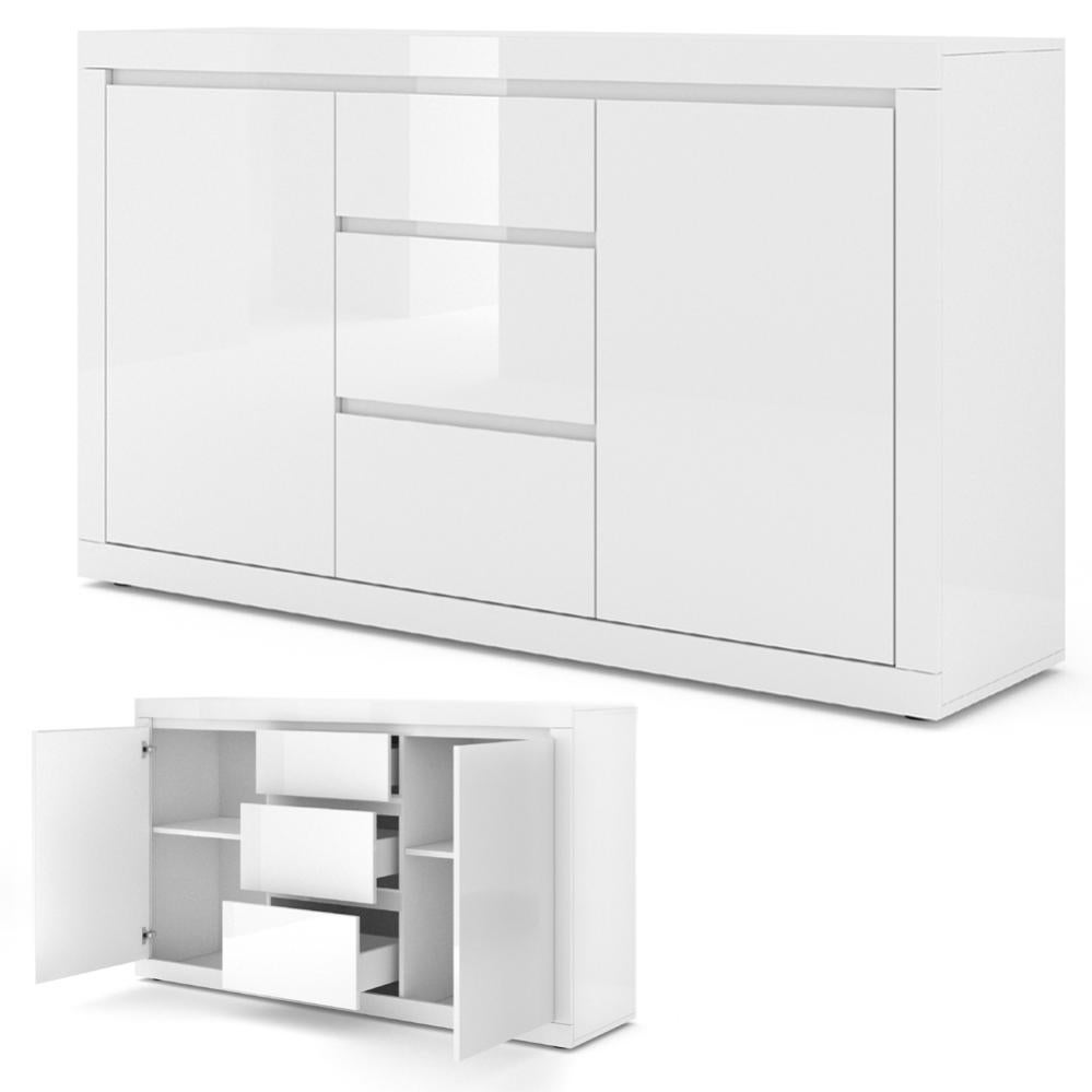 Commode Bello Bianco II 105 cm dressoir highboard kast wit mat/wit hoogglans één plank, drie laden Italiaans