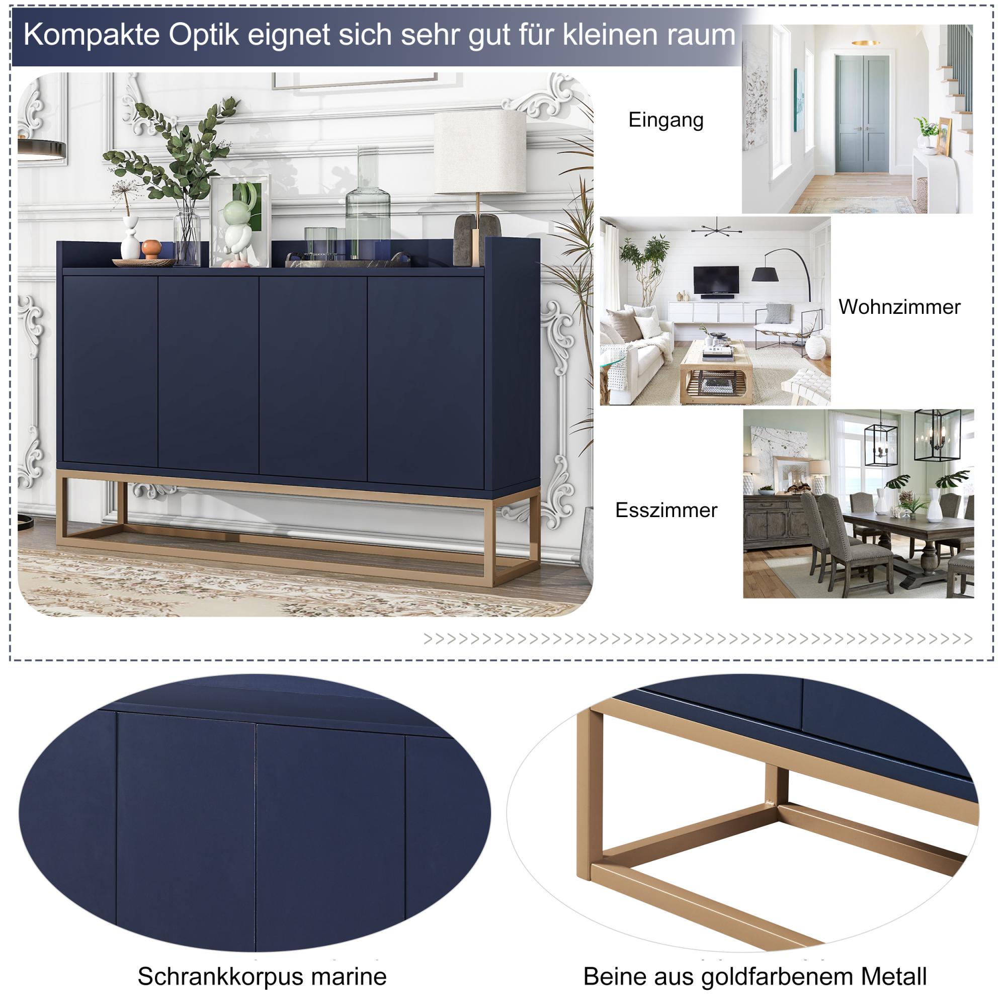 Buffet de Style minimaliste moderne, 4 portes, sans poignée, pour salle à manger, salon, cuisine (bleu marine) - 6