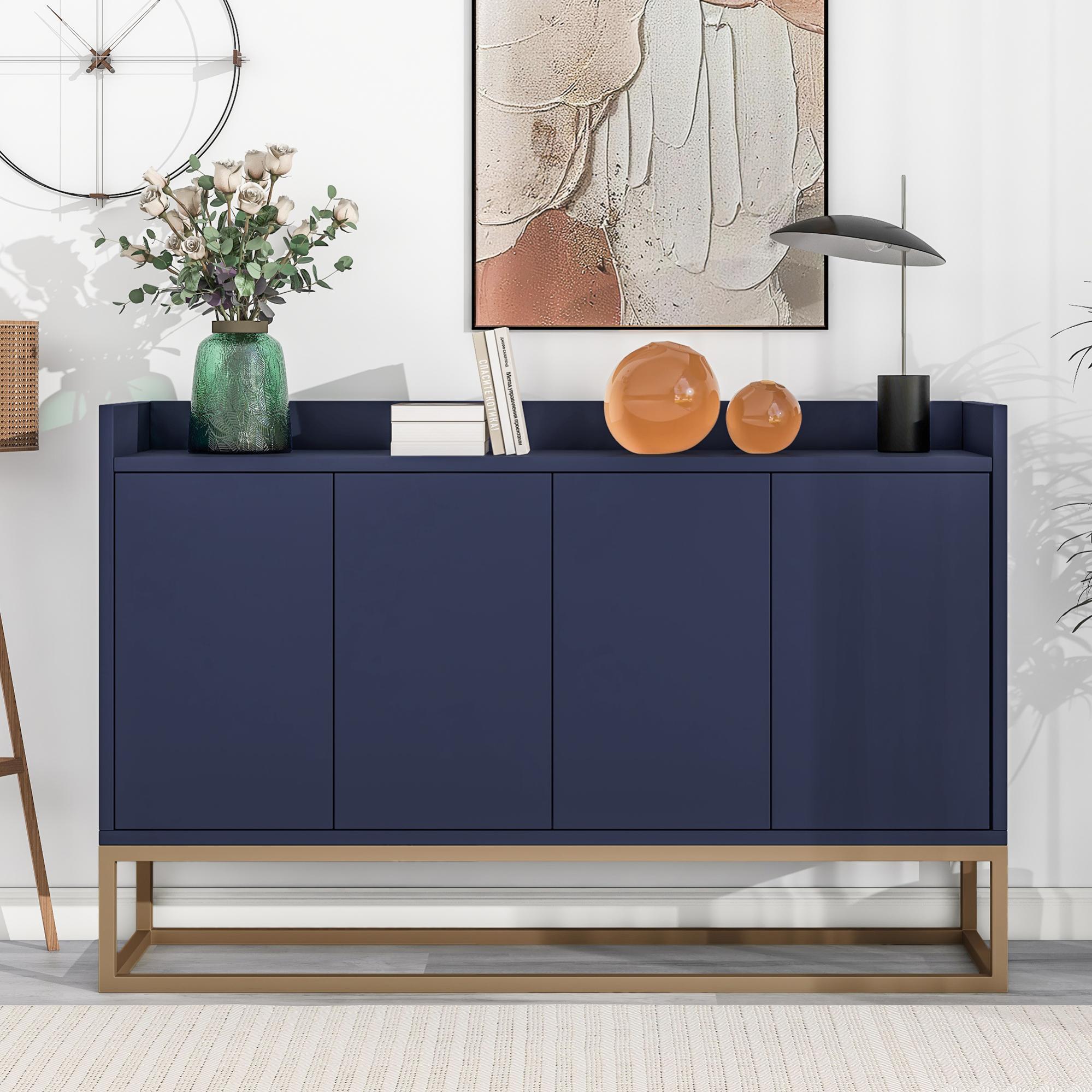 Buffet de Style minimaliste moderne, 4 portes, sans poignée, pour salle à manger, salon, cuisine (bleu marine) - 2