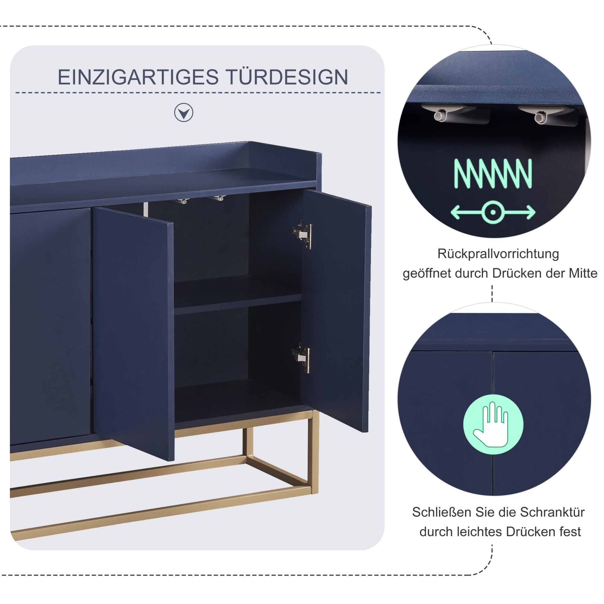 Buffet de Style minimaliste moderne, 4 portes, sans poignée, pour salle à manger, salon, cuisine (bleu marine) - 7