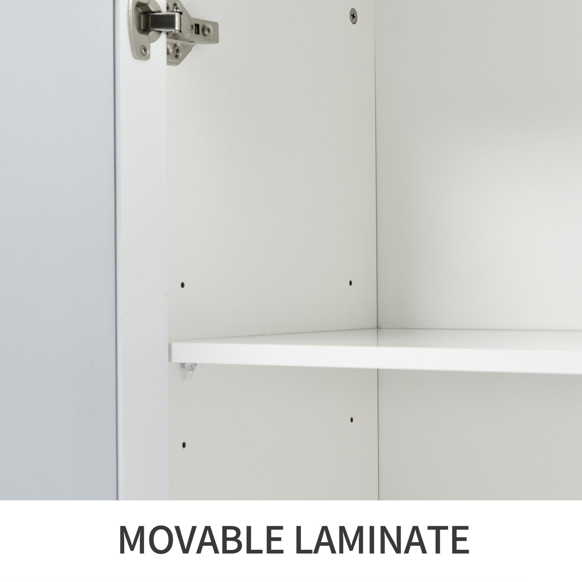 Buffet blanc miroir avec poignées en cristal froid, quatre portes, avec stratifié mobile, pour salon et salle à manger, 160 x 40 x 84 cm - 8