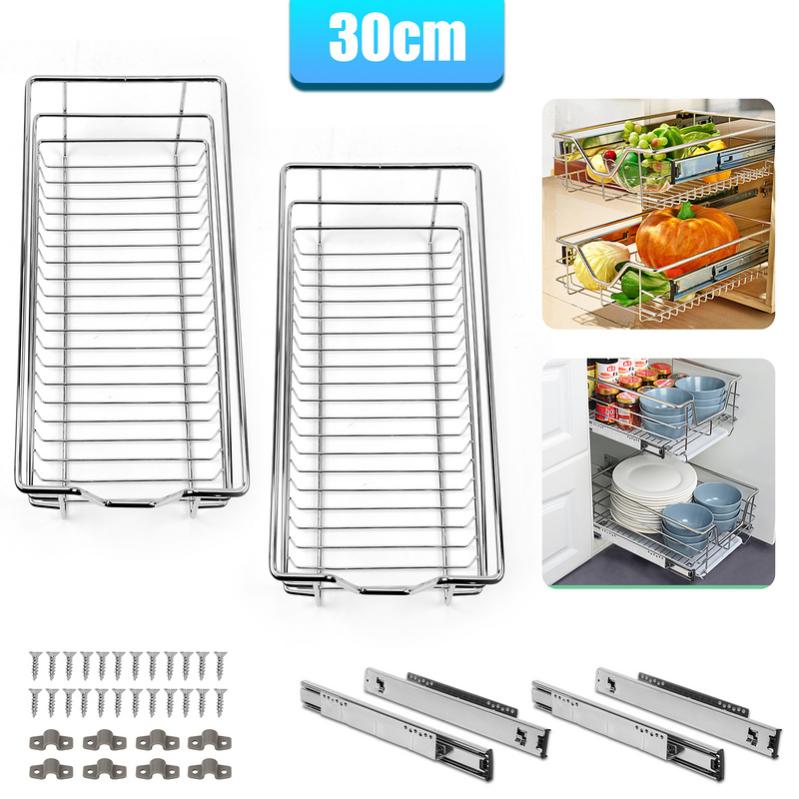 Cestino Scorrevole Estraibile A 2 Ripiani In Metallo Per Sotto Lavandino – Organizer Per Cucina E Bagno, Antiruggine, 36,8x25,9x38,4 Cm, Bianco - 4