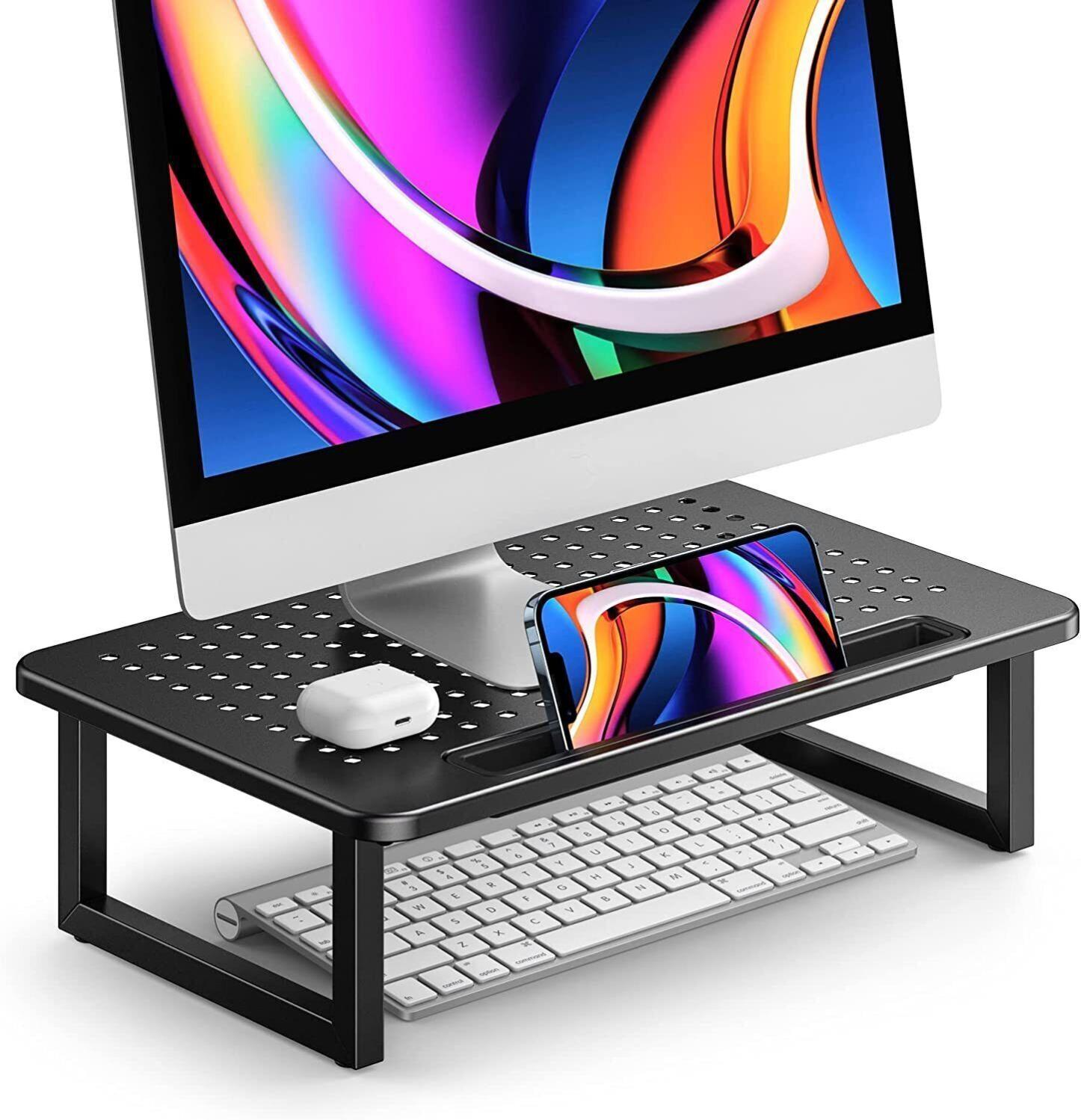 Henor Supporto Monitor Rialzo Tv Legno con ripiano intermedio 82x26.5x16 cm portata 50 kg Bianco