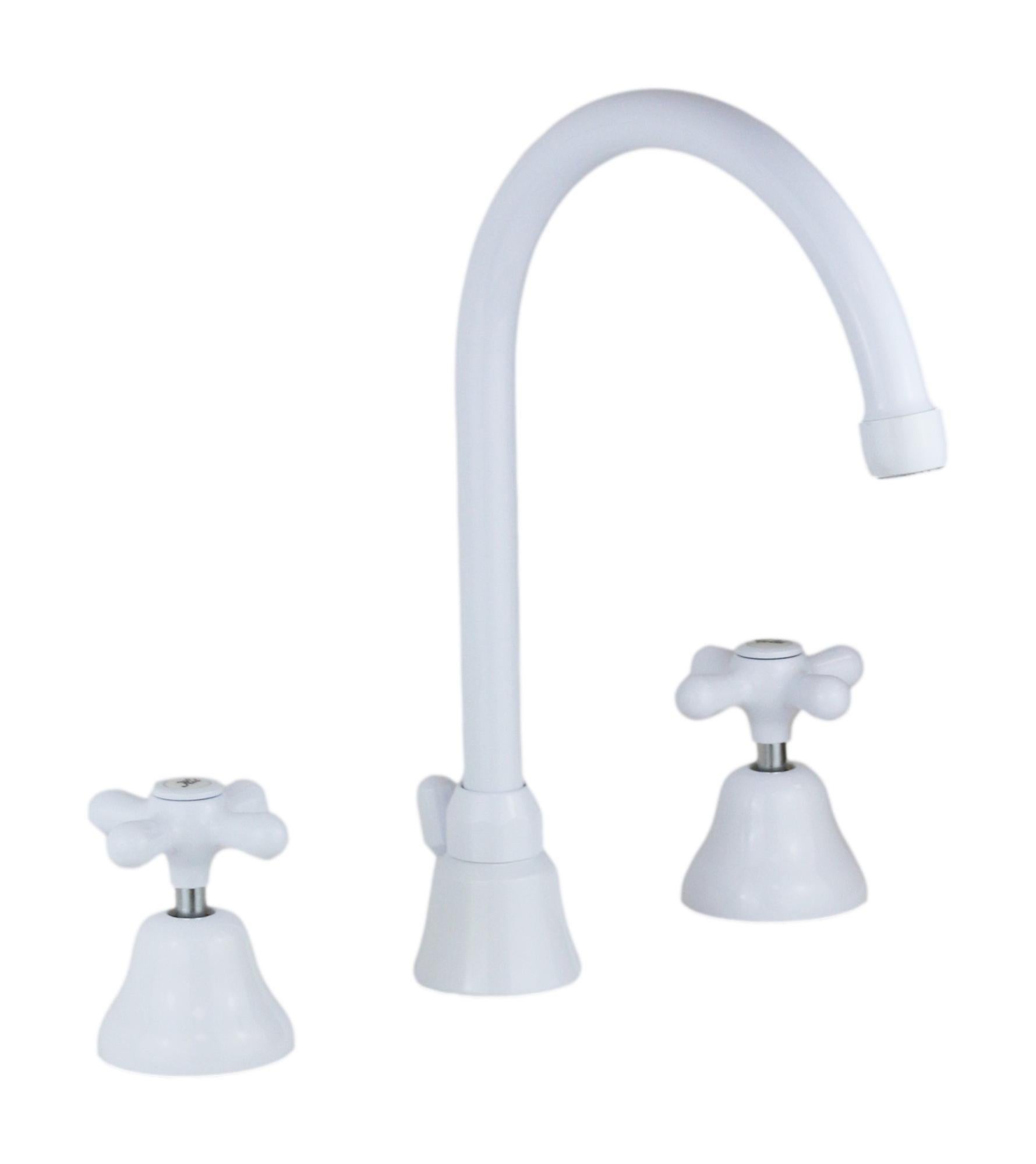 Rubinetto Per Lavabo 3 Fori Nero – Arco Alto, Girevole 360°, Miscelatore Bagno In Ottone Con Due Maniglie - 2