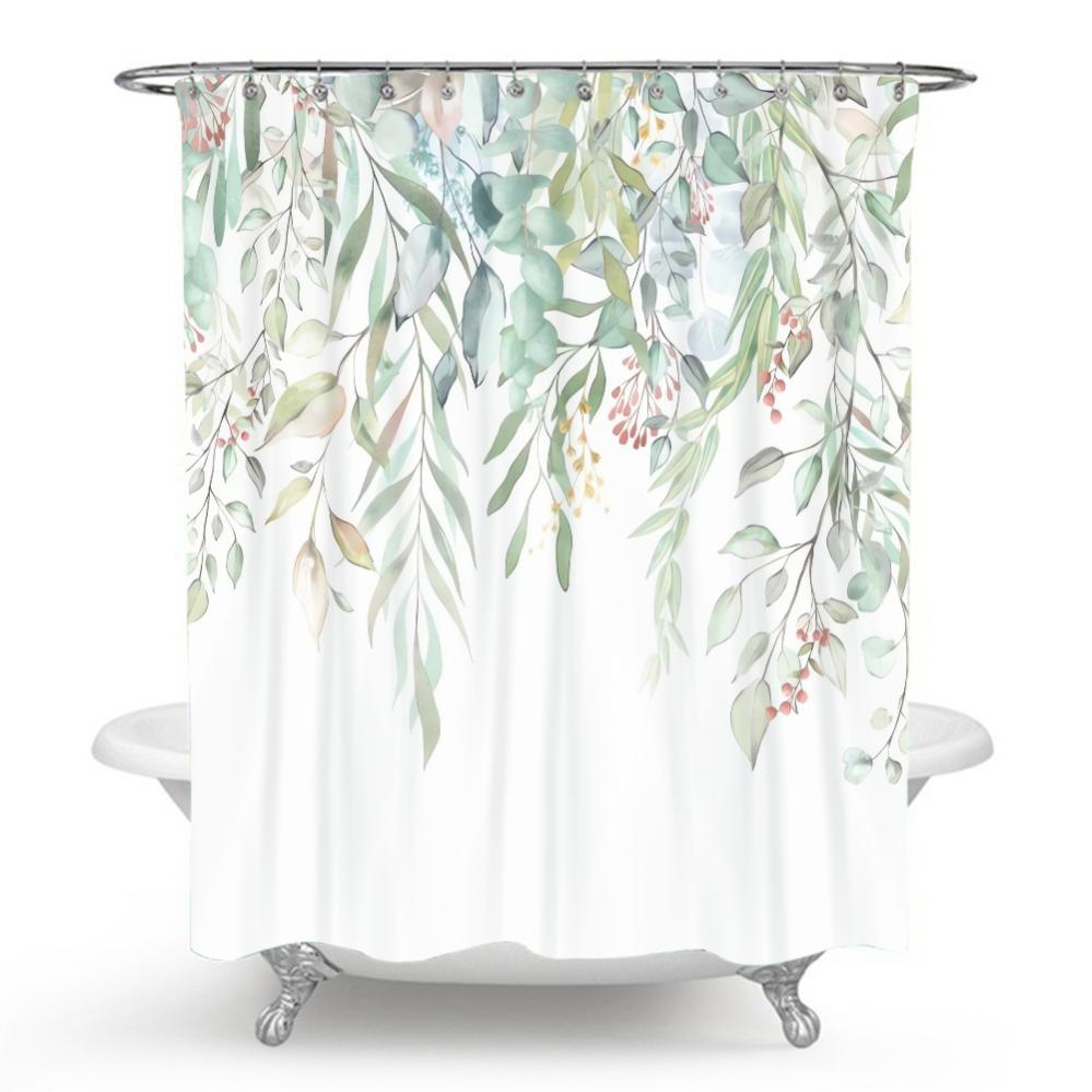 SDOTPMT 178x183cm Vintage En Bois Étage Rideau De Douche Feuilles Vertes Coloré Bois Planche Rideau De Bain Ferme Rural Pays Rideau De Baignoire Polyester Pour Enfant Salle De Bain Avec Crochets