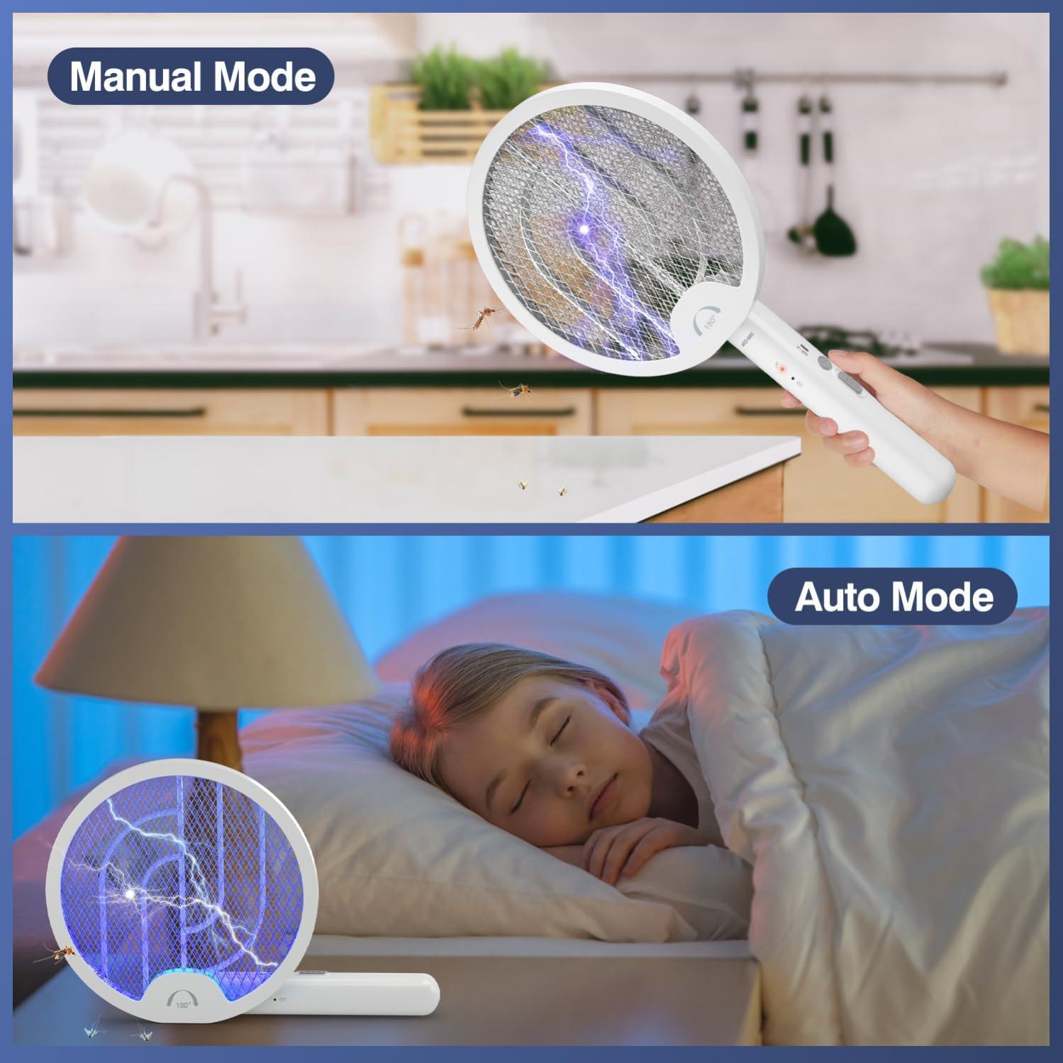 Tapette à mouche électrique 2 en 1, raquette anti-insectes, tueur de mouches, piège à moustiques, lampe Rechargeable, pliable à 180 ° - 4