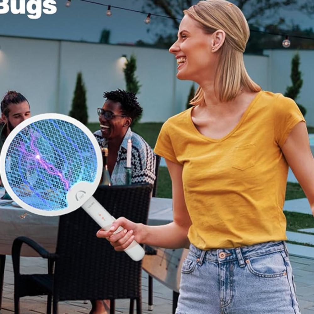 Tapette à mouche électrique 2 en 1, raquette anti-insectes, tueur de mouches, piège à moustiques, lampe Rechargeable, pliable à 180 ° - 5