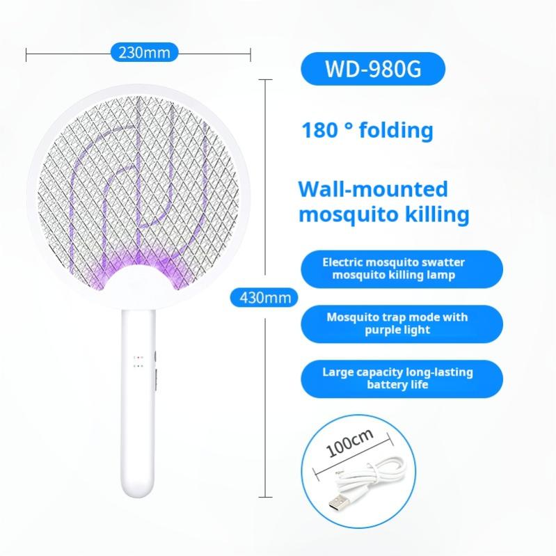 Tapette à mouche électrique 2 en 1, raquette anti-insectes, tueur de mouches, piège à moustiques, lampe Rechargeable, pliable à 180 ° - 2