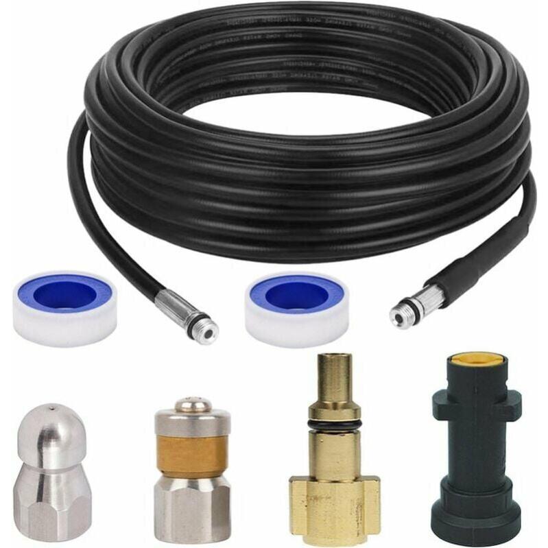 Nettoyeur égouts 180 Bar Kit Nettoyage Canalisations 15m 180 Bar Pour Karcher K2-K7 Et Lavor - Buses Rotatives Incluses Nettoyage Canalisation Haute Pression