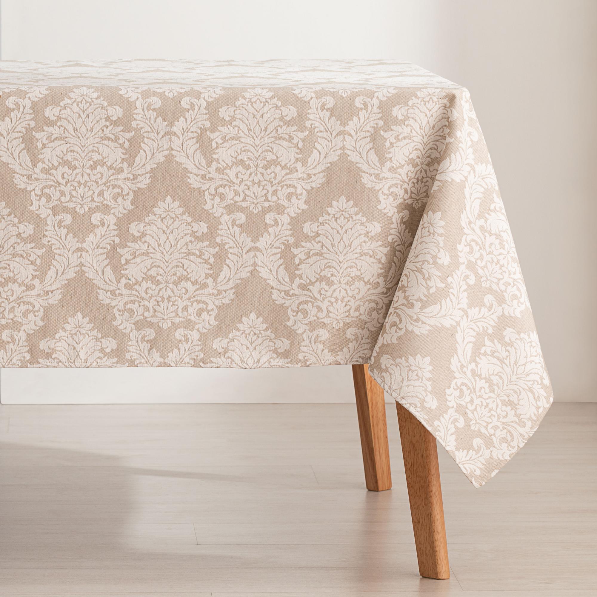 Mantel Moderno Blanco 130x190cm - Tela Lino Jacquard Antimanchas | Lavable 60°C Certificado Öko-Tex