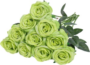 Roses Artificielles En Soie - Lot De 10 - Tige Unique Réaliste - Pour Bouquet Mariage, Décoration Maison Ou Fête