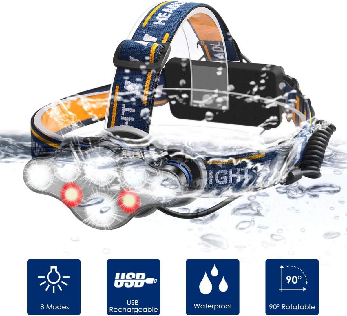 Acheter Lampe frontale super brillante Hunting Friends Lampe frontale LED haute puissance Lampe de poche rechargeable Lampe de poche étanche pour la pêche Camping Torche de chasse