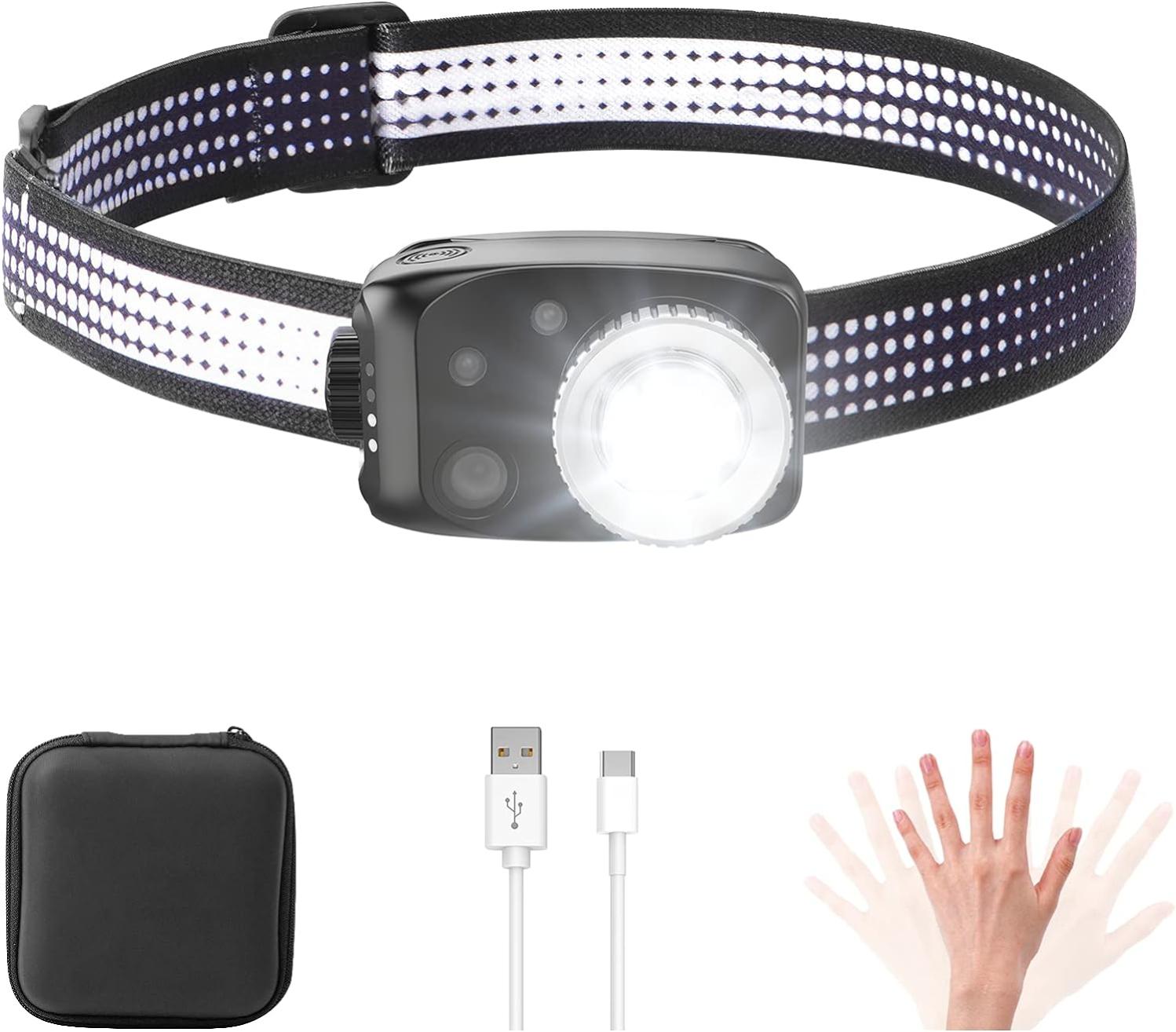 Aiktch Lampe Frontale,Super Brillante Lampe à 8 Del de 13000 Lumens,Rechargeable USB Imperméable
