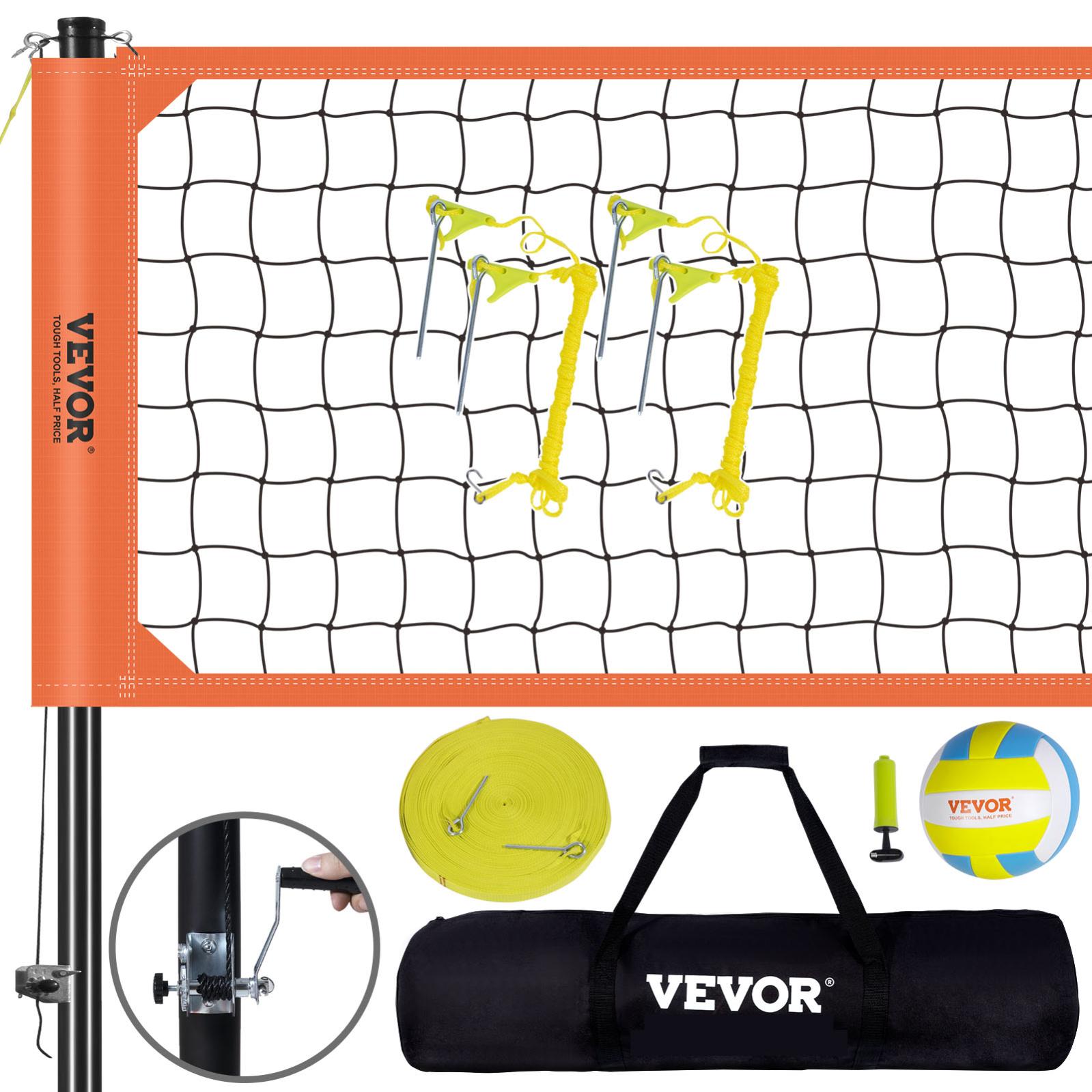 Set De Filet De Volley-ball 9,5m X 1m – Complet Avec Poteaux Acier, Lignes, Ballon, Sac, Hauteur Réglable