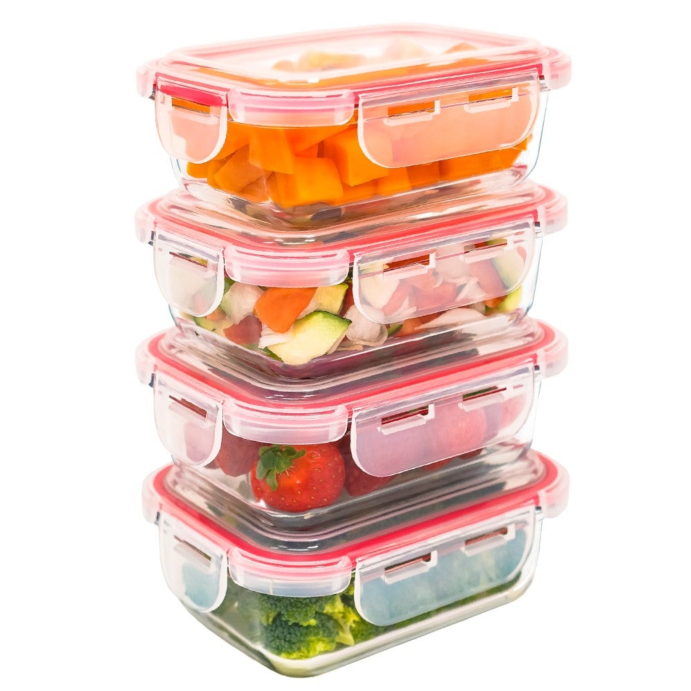 Pack 4 recipientes de cristal 360 ml luxury & grace recipientes herméticos para alimentos.