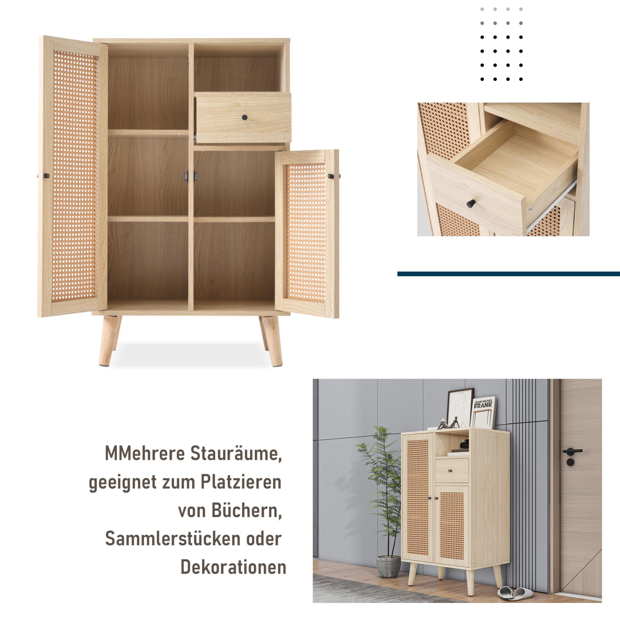 Buffet aspect bois, 2 portes en rotin, 1 tiroir, meuble d'angle,buffet de rangement avec grand espace de rangement, 60*40*101cm - 7