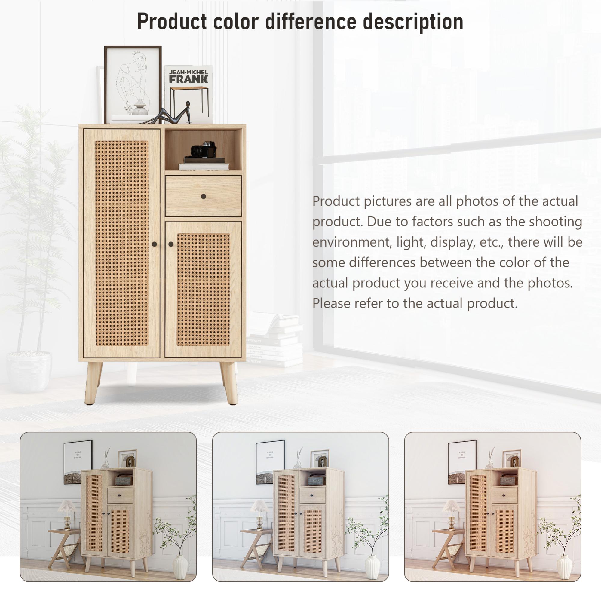 Buffet aspect bois, 2 portes en rotin, 1 tiroir, meuble d'angle,buffet de rangement avec grand espace de rangement, 60*40*101cm - 8
