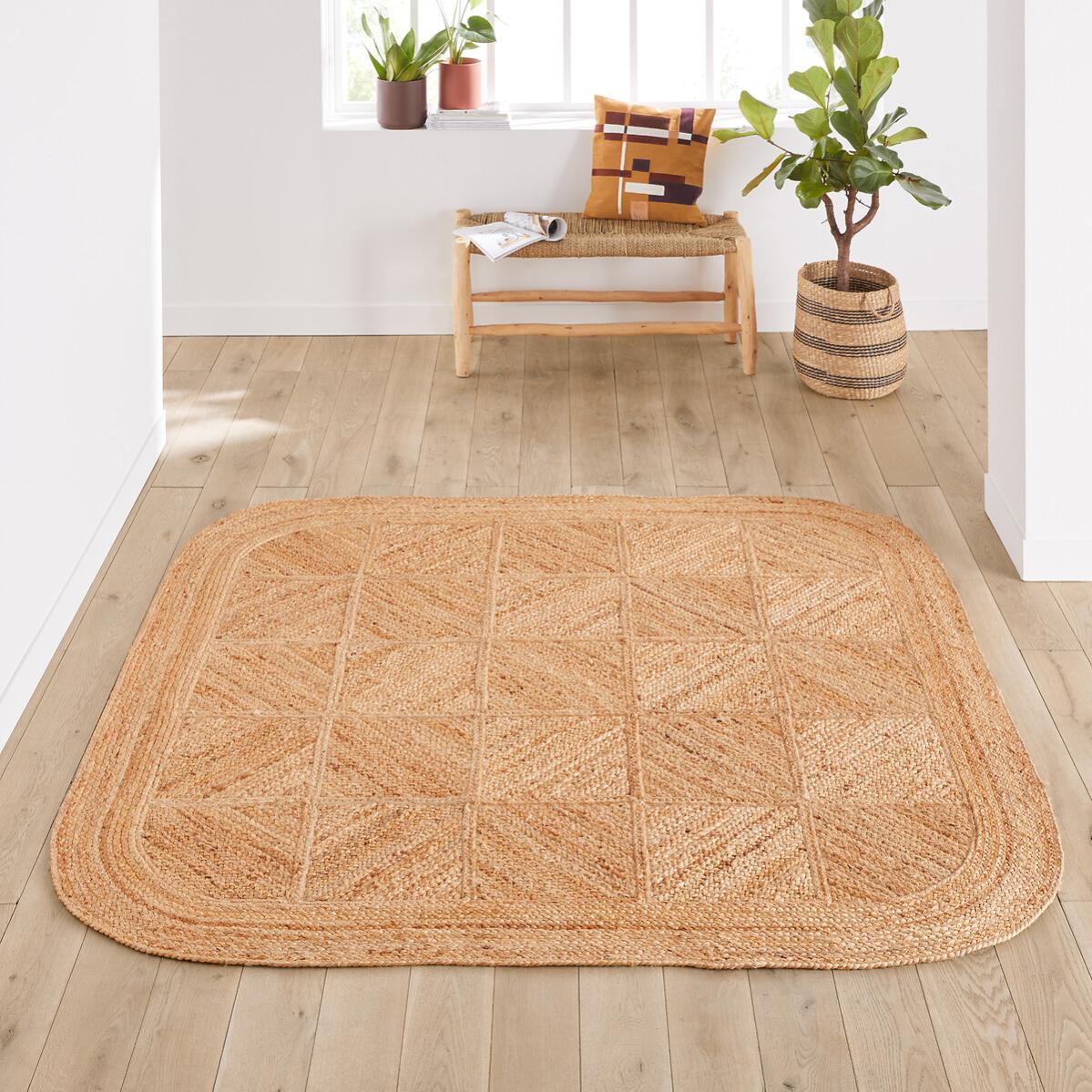 Tapis carré jute à bords arrondis, Aftas - Naturel - 240 x 240 cm ...