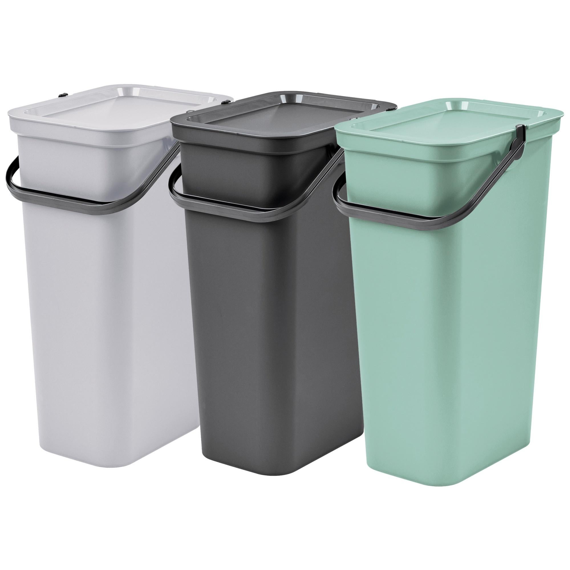 Poubelle De Cuisine Tayg 3x60L Avec Pédale - Tri Sélectif Vert/Bleu/Gris | Poubelle Recyclage Pratique