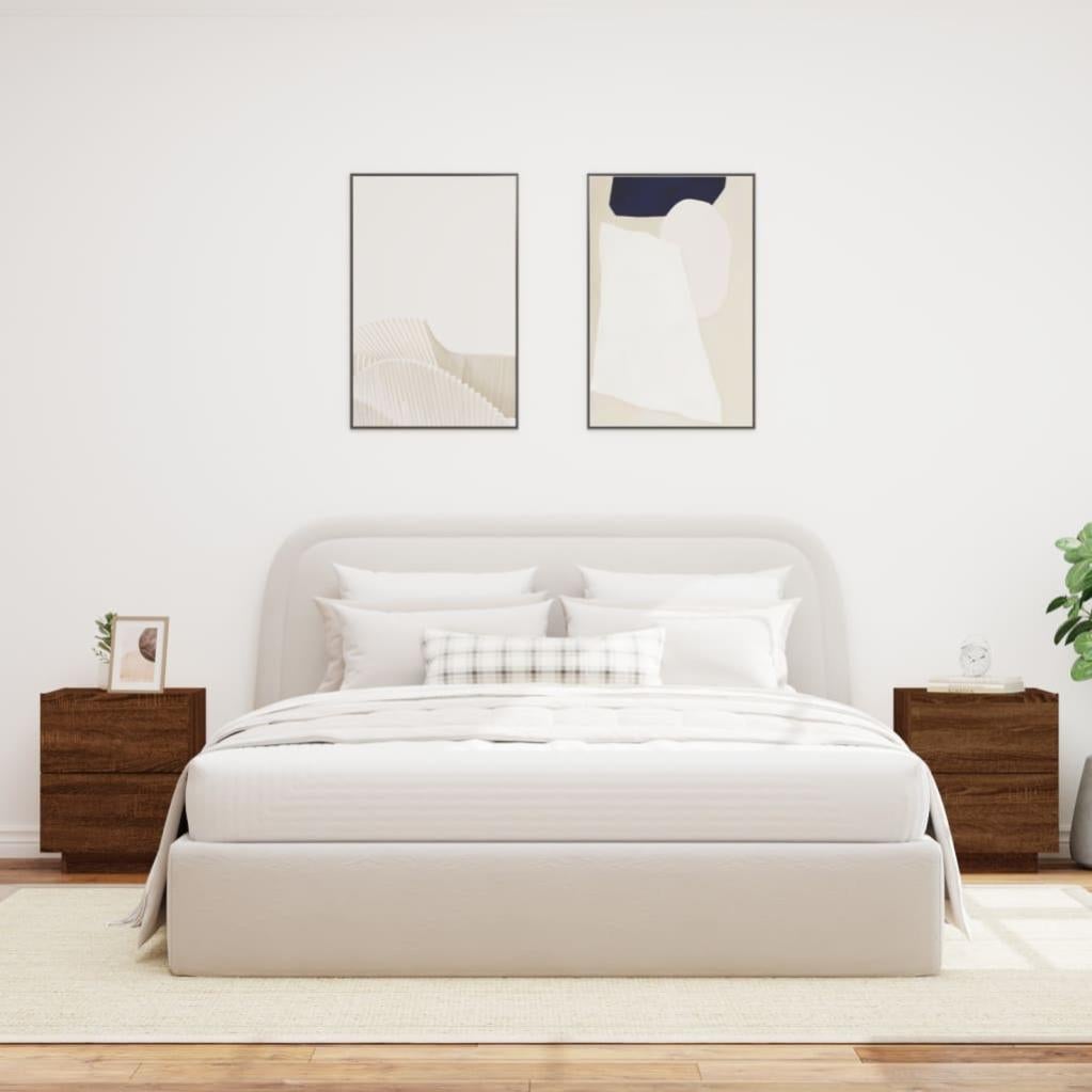 Armoires de chevet et lumières LED 2 pcs chêne marron - 3