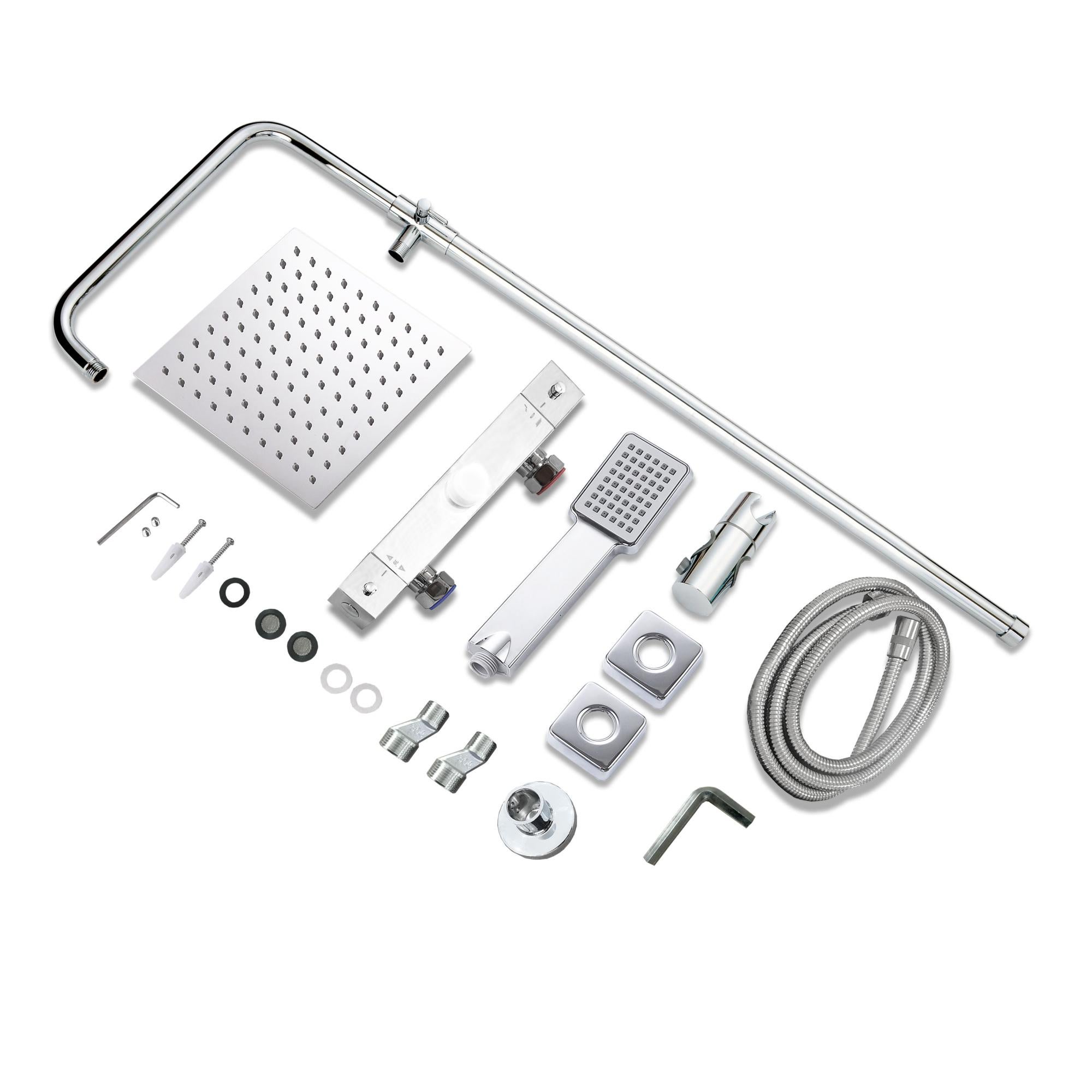 OCEAN Colonne de douche thermostatique salle de bain, colonne de douche carrée chromée avec mitigeur, ensemble de douche réglable en hauteur - 6