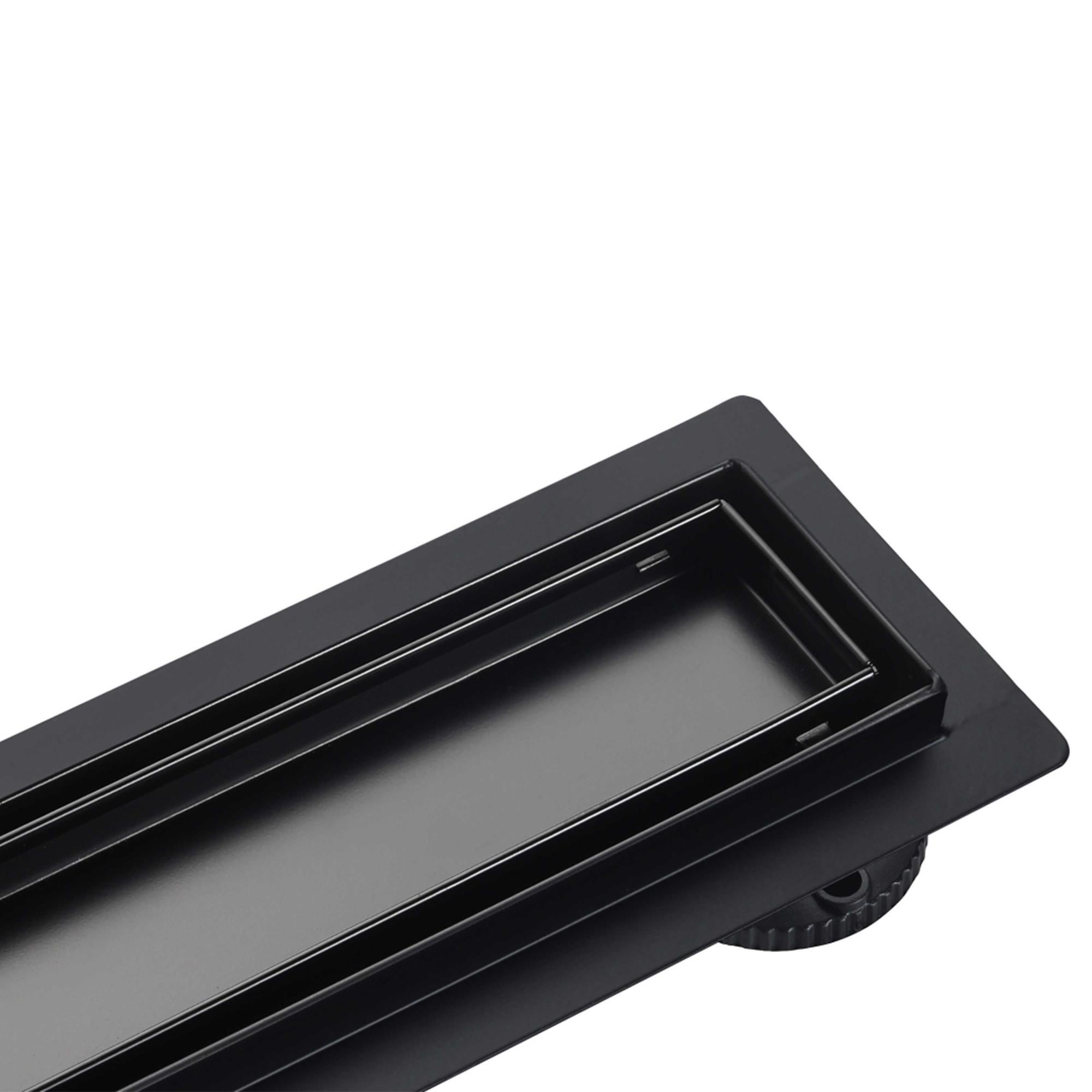 OCEAN caniveau de douche noir mat en acier inoxydable 2 en 1 + siphon 360°, réglable en hauteur, avec désodorisant et avec filtre à cheveux 90 cm - 2