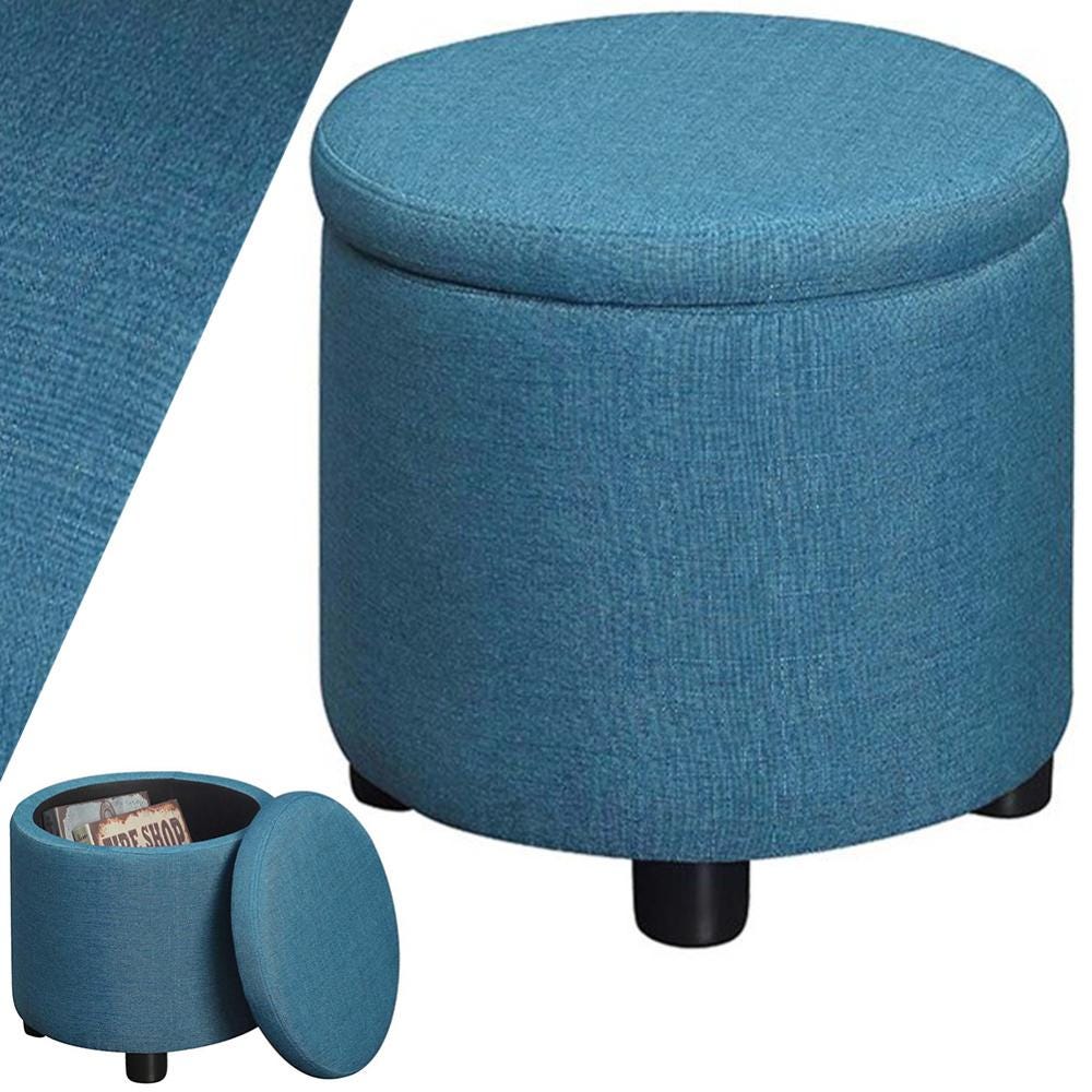 Pouf Contenitore Tondo In Velluto | Gambe In Legno | Colore Rosa | 37x37x40 Cm | Per Casa E Giardino - Foto 1
