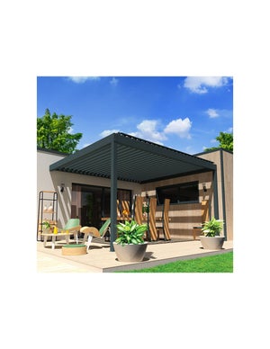 Pergola Bioclimatique AVANOA perpendiculaire 3,526x3,50 M Vérin à  Télécommande (Gris anthracite)