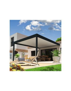 Pergola bioclimatique HELY 4,00x3,937m Vérin à  télécommande (Gris anthracite / Blanc)