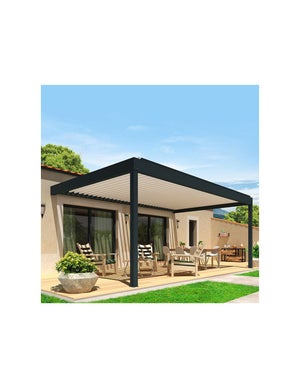 Pergola bioclimatique HELY perpendiculaire 4,97x4,00m Vérin à  télécommande (Gris anthracite / Blanc)