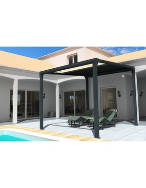 Pergola toile TILA îlot 4,00x3,00m Motorisé à  télécommande + manœuvre de secours (Noir - Gris anthracite)