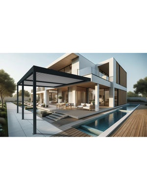 Pergola bioclimatique HELY 8,00x3,937m Vérin à  télécommande (Gris anthracite / Blanc)