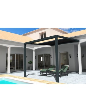 Pergola toile TILA 3,50x3,00m Motorisé à  télécommande + manœuvre de secours (Noir - Gris anthracite)