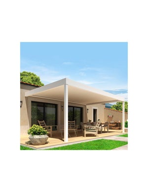 Pergola bioclimatique HELY perpendiculaire 4,97x4,50m Vérin à  télécommande (Blanc)