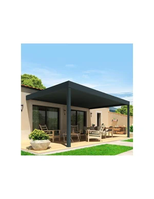 Pergola bioclimatique HELY perpendiculaire 4,97x4,50m Vérin à  télécommande (Gris anthracite)