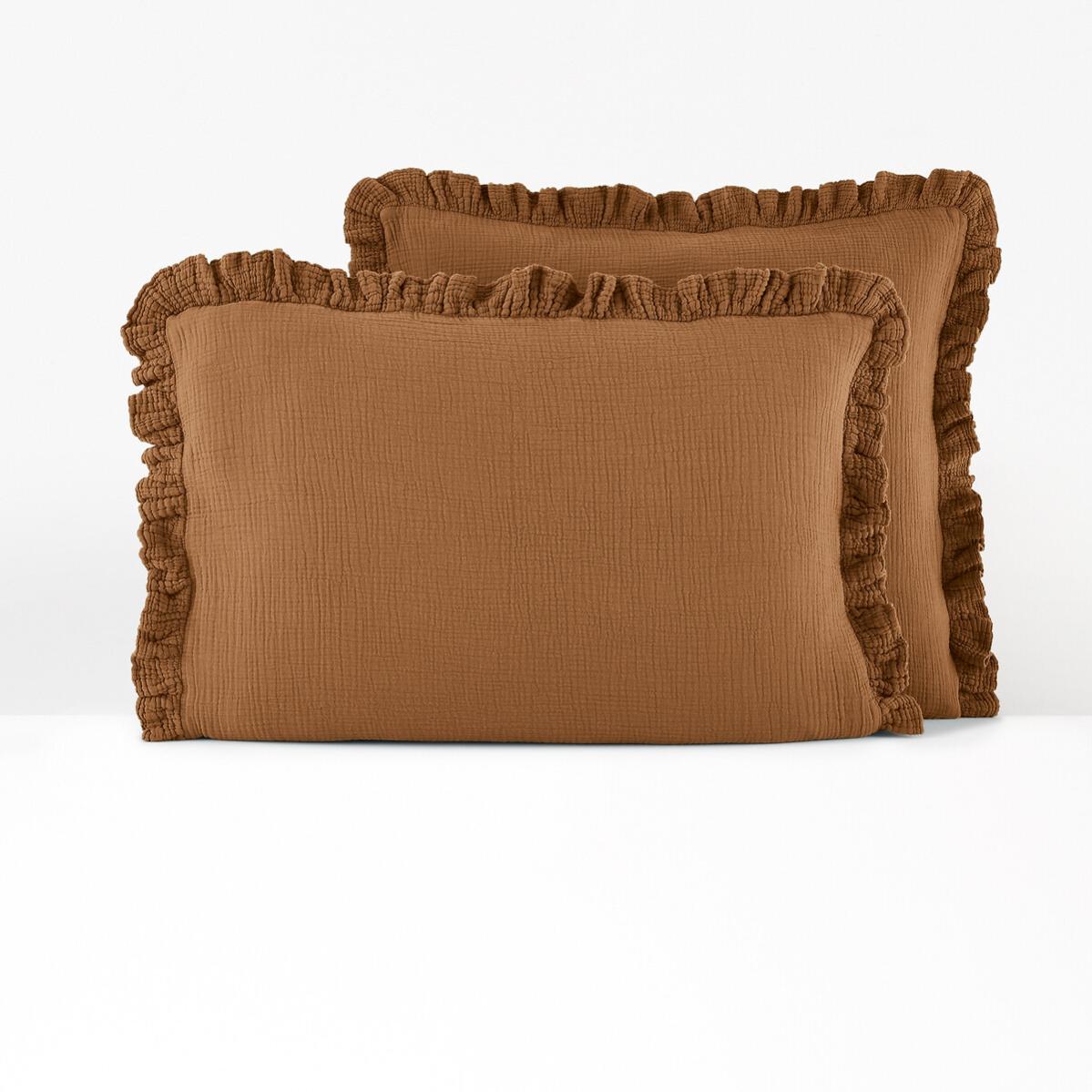 Taie D'oreiller 50x70cm Duquennoy & Lepers - Percale Coton 80 Fils/cm² Avec Volant Plat - Coloris Lin
