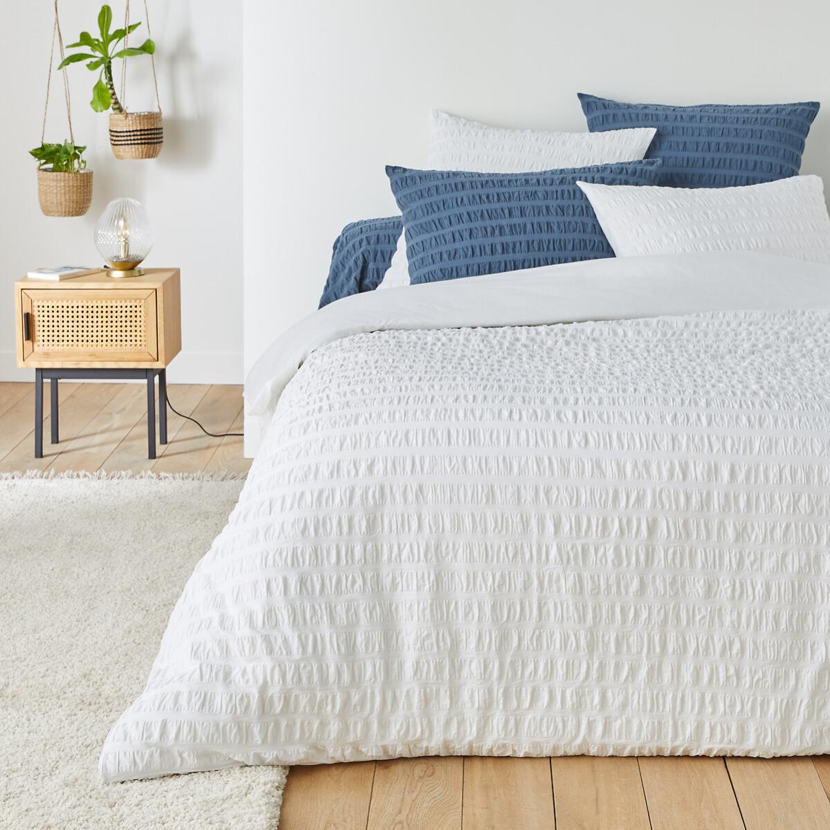 Copripiumino In Seersucker Gezu Blu – 135x200 Cm – Microfibra Traspirante – 2 Pezzi - 2