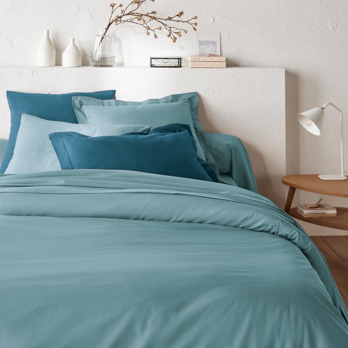 Housse de couette unie en polycoton, Scenario - Bleu azur - 260 x 240