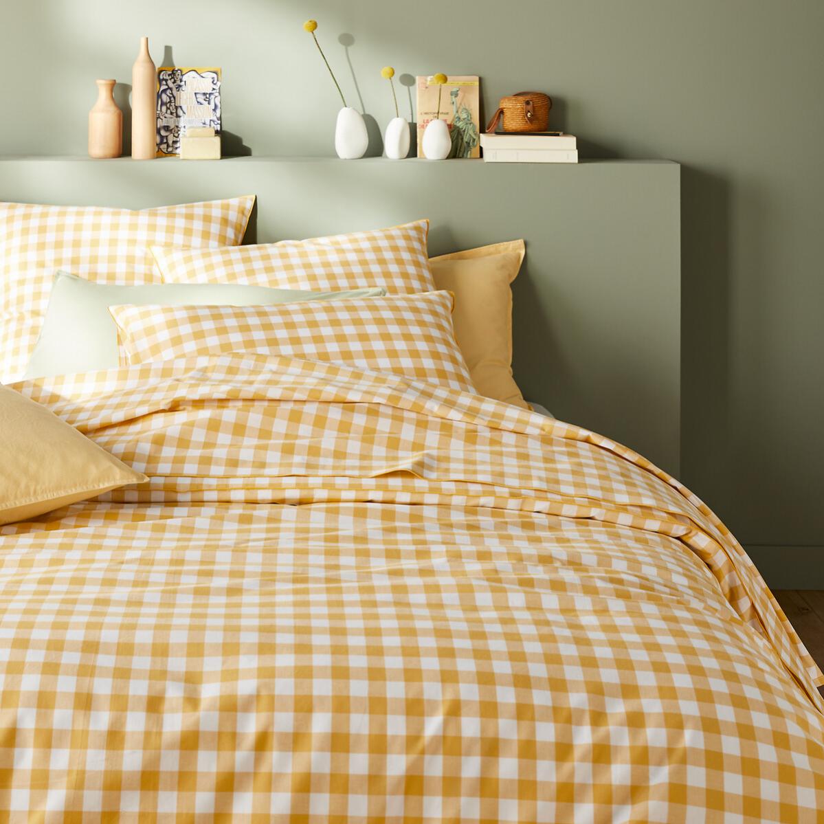 Housse de couette coton, Veldi Jaune - Vichy jaune - 240 x 220 cm