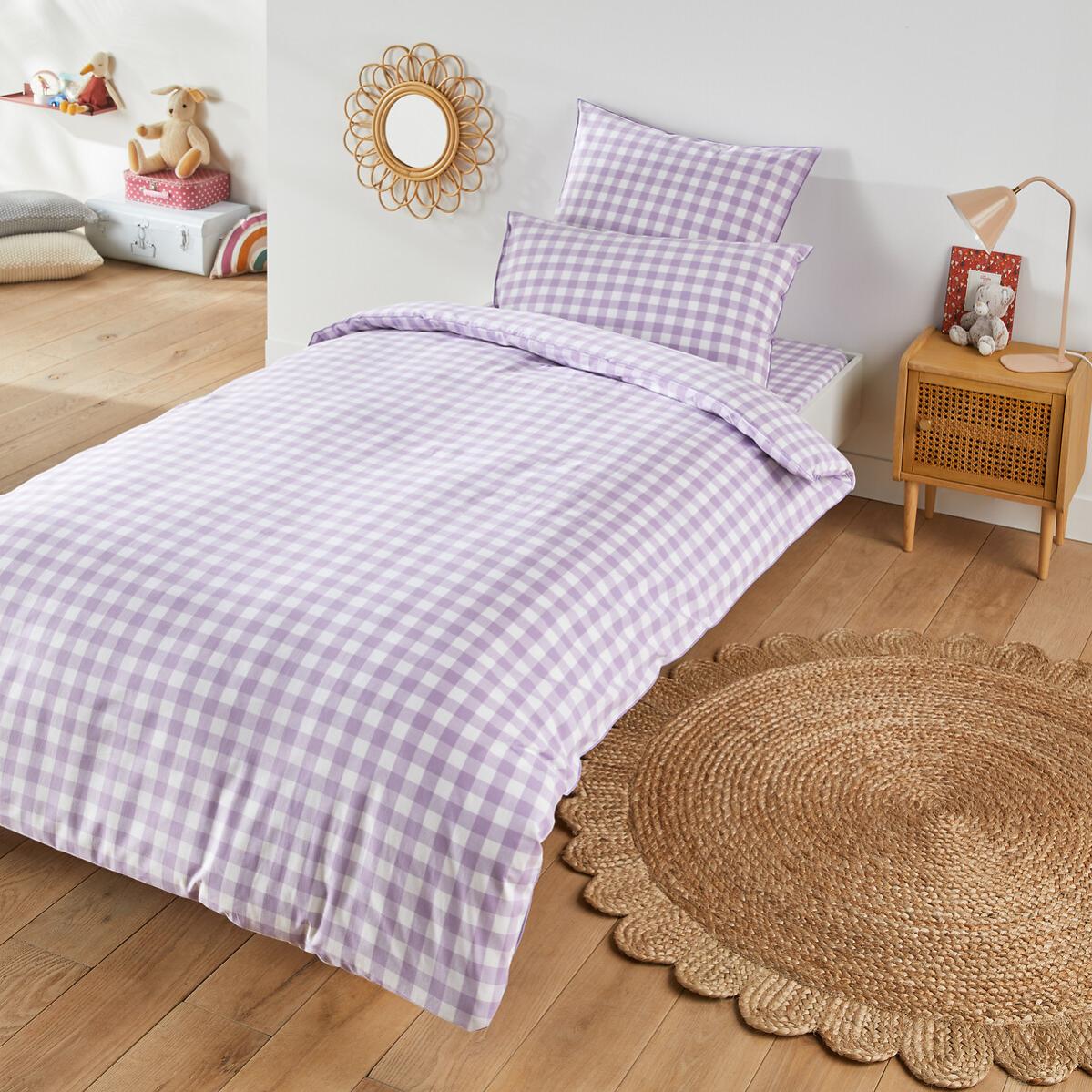 Housse de couette enfant coton, Veldi violet - Vichy violet - 200 x 200