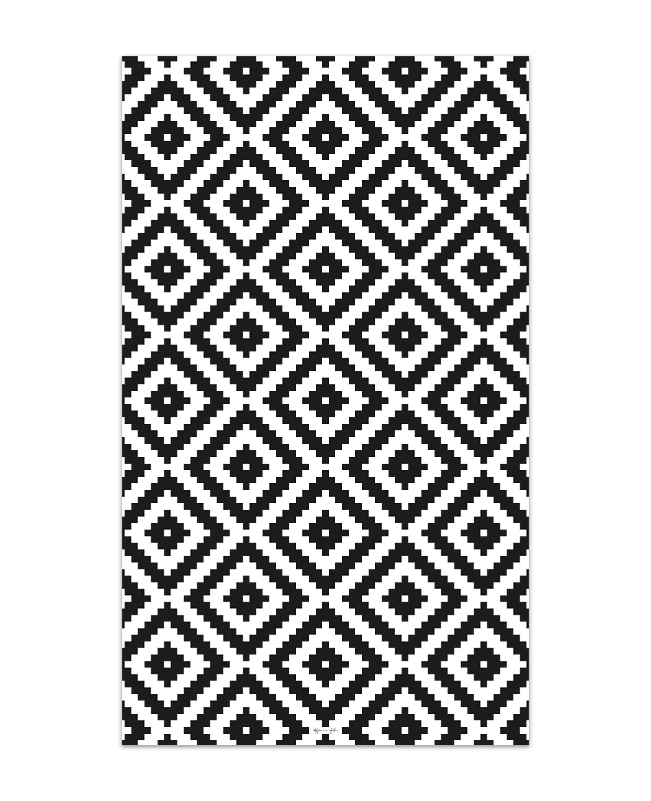 Alfombra de vinilo geométrica 07 negro 65x110 cm pvc cocina salón comedor