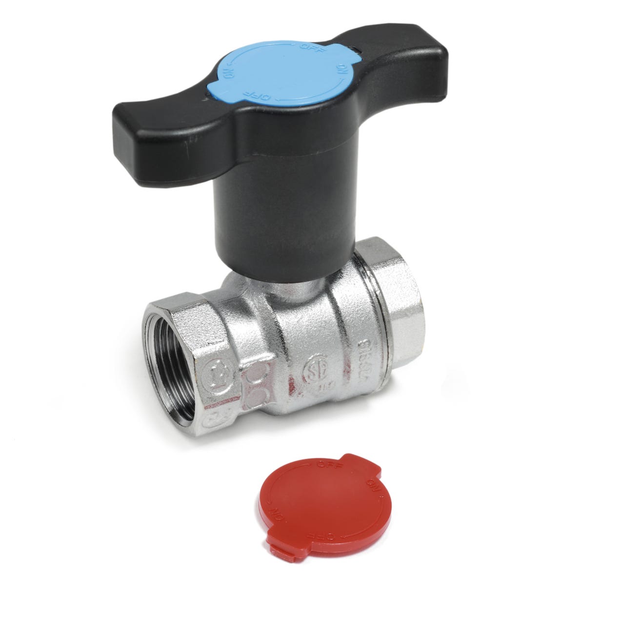Valvola a sfera per gas metano 3/4 f f con serratura morosita' e presa Valvola a sfera per gas metano 3/4 f f con serratura morosita' e presa