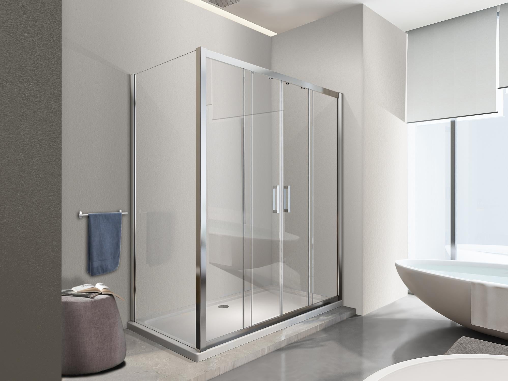 Box Doccia Walk In 90x190 Cm - Vetro Temperato 8 Mm Trasparente, Braccio Fisso Cromato, Senza Piano Doccia - Foto 8