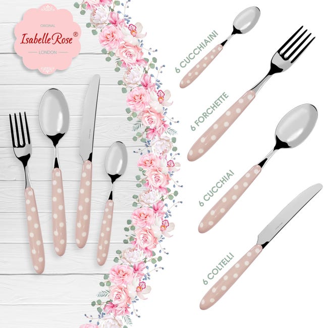 NEVA | BISTROT Roses Collection Set 24 Posate, Set Posate in Acciaio Inox, Lavaggio in Lavastoviglie, Decorazione Indelebile, Macro Rose NEVA | BISTROT Roses Collection Set 24 Posate, Set Posate in Acciaio Inox, Lavaggio in Lavastoviglie, Decorazione Indelebile, Macro Rose