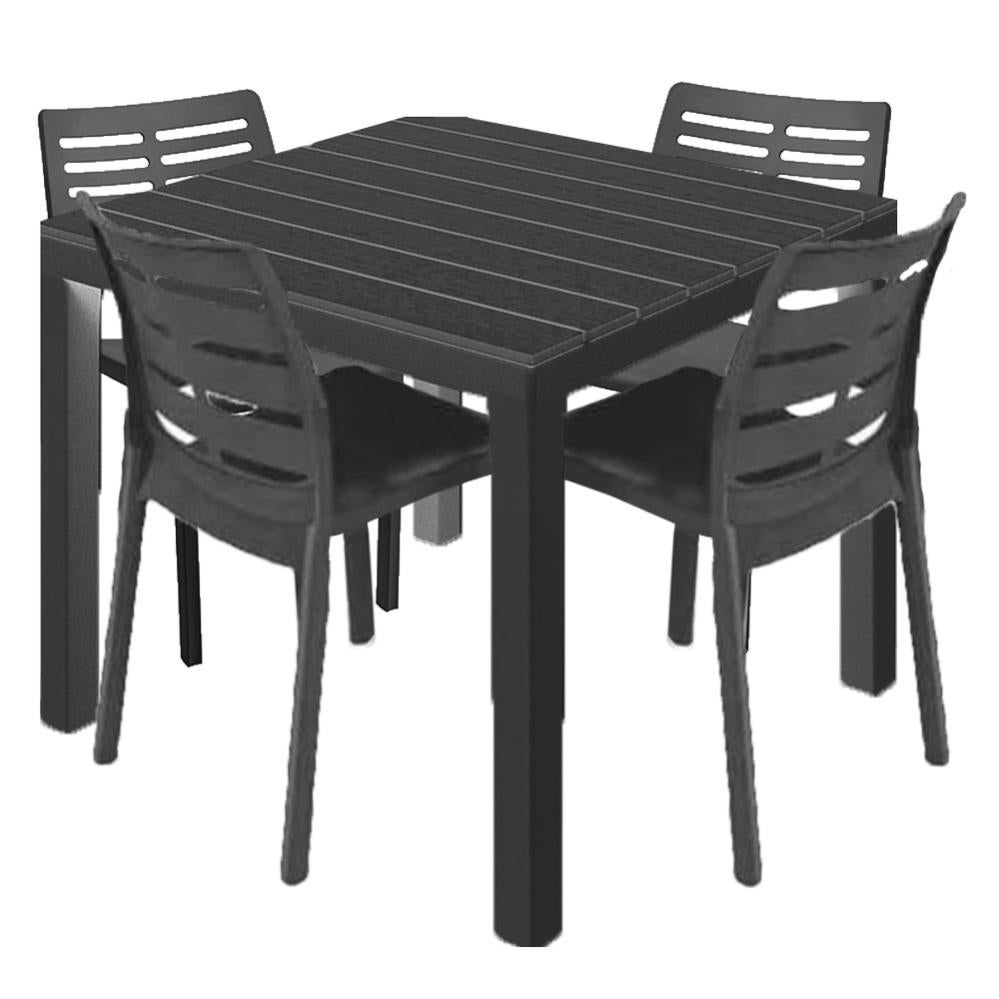 Set Bistrot Marvin Tavolo E 2 Sedie Pieghevoli - Giardino Terrazzo 60x60cm, Struttura Ferro Antracite - Foto 8