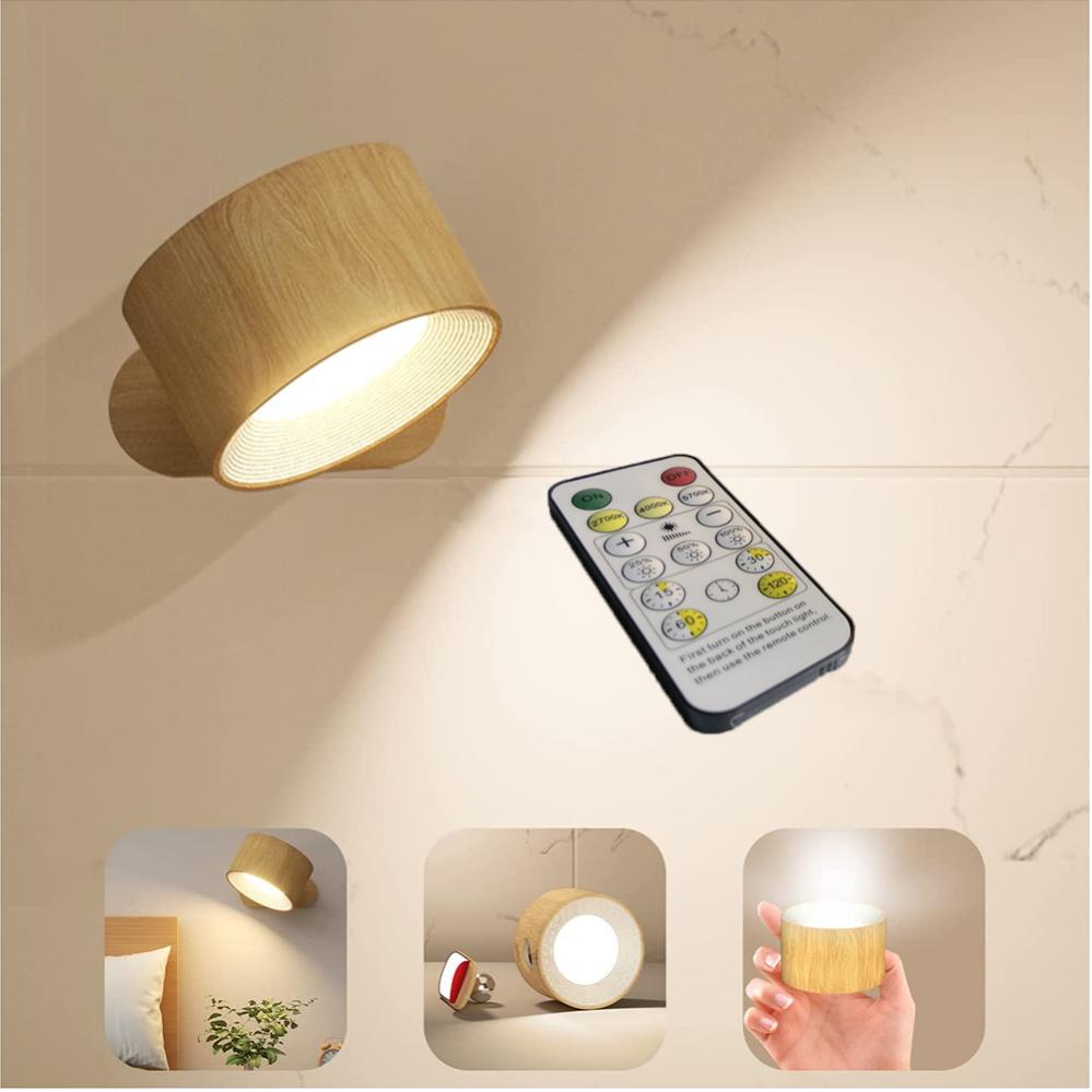 Lámpara De Pared LED De Madera Regulable Con Interruptor Táctil Y