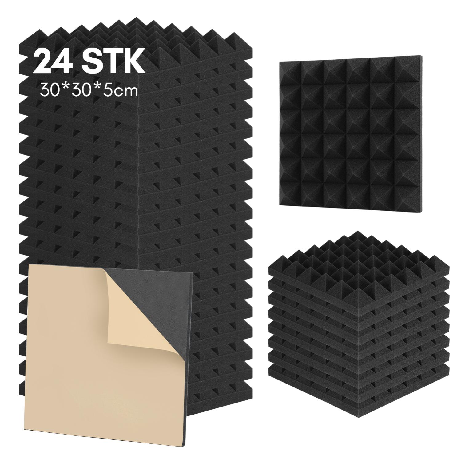 VEVOR 36 Pannelli Acustici In Schiuma 300x300x50 Mm – Alta Densità 30 Kg/m³, Ignifughi, Autoadesivi, Per Studi E Sale Musica, Nero