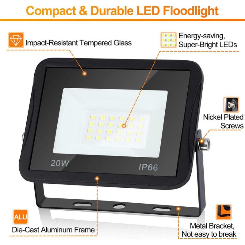 Faretto LED Esterno Royana 20W - 4 Pezzi IP65 Impermeabile Per Giardino, Terrazzo, Garage