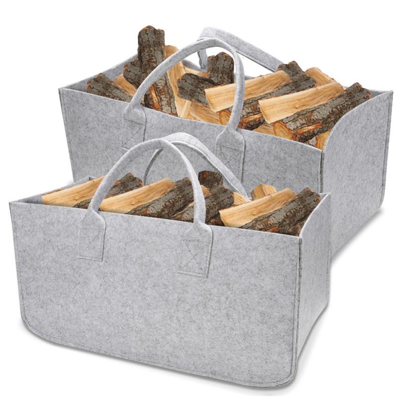 Sac en feutre - Sac à provisions, sac à bûches de cheminée, panier à bûches de cheminée, porte-journaux, panier à journaux - Gris