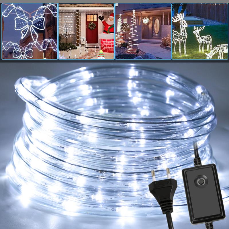 Catena Luminosa A LED 138 Luci, 2,3mt + 5mt Di Prolunga, Con Timer E 8 Modalità, Stelle E Motivi Natalizi, Per Interni/Esterni, IP44, Luce Bianca Calda, Decorazione Per Natale E Feste